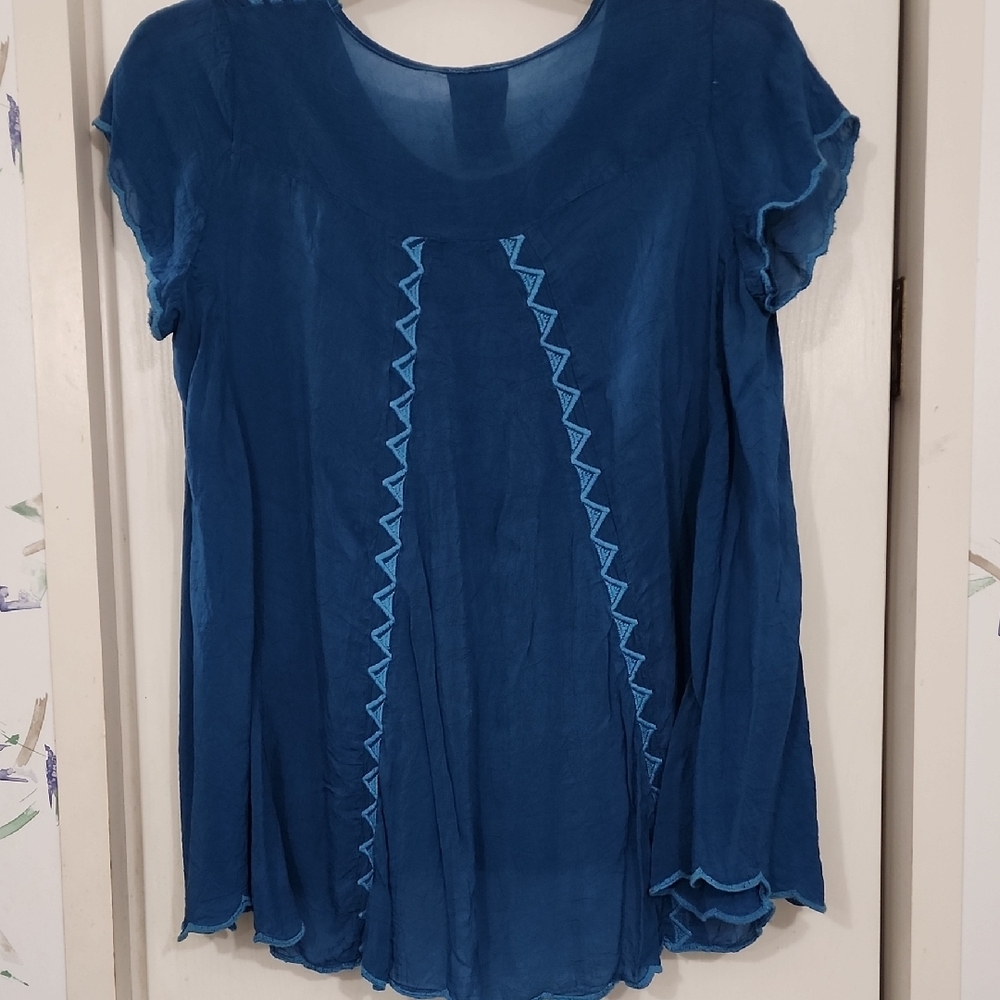 Johnny Was Teal Embroidered Blouse - Picture 4 of 6